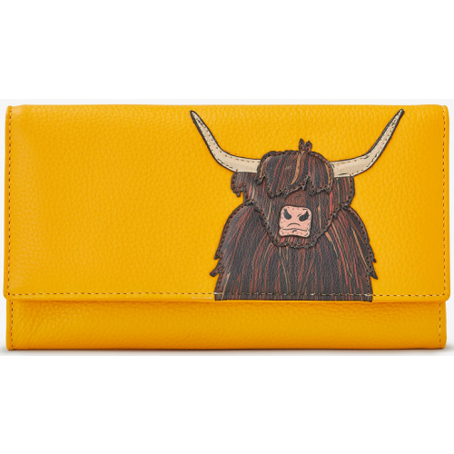 Yoshi Highland Cow Flap Over Leather Purse Y1030