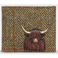 Yoshi Highland Cow Tweed Leather Wallet Y2378