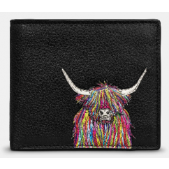 Yoshi Highland Cow Black Leather Wallet Y2378