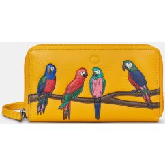 Yoshi Pandemonium Of Parrots Zip Round Leather Purse With Strap Y1258 