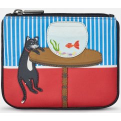 Yoshi Cat & Fish Leather Zip Top Purse Y1723