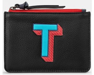 Yoshi Monogram T Initial Leather Zip Top Purse Y1321