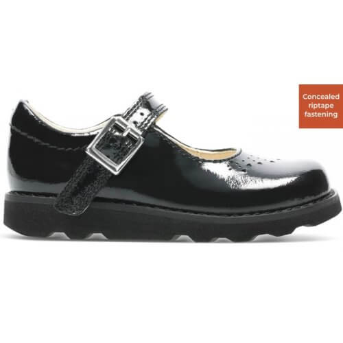 BLACK PATENT - CONCEALED VELCRO FASTENING